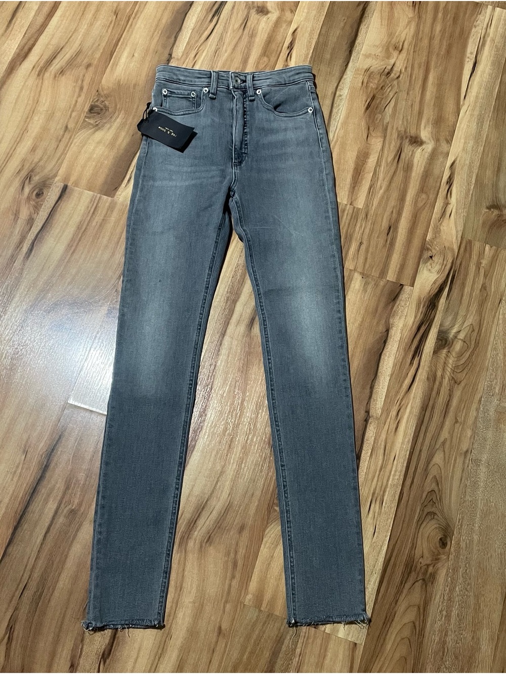 NWT Rag & Bone Jane Super High Rise Skinny Dexter Faded Gray Raw Hem Sz 24